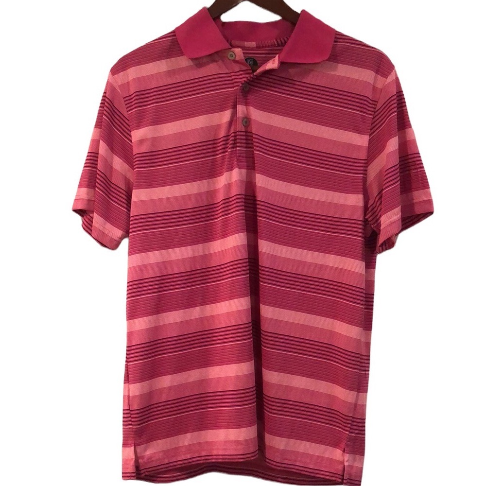 PGA TOUR PRO SERIES MENS STRIPED POLO SHIRT PINK SIZE MEDIUM NEW WITH TAGS